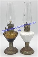 Pair of Small Glass Oil Lamps (10”)