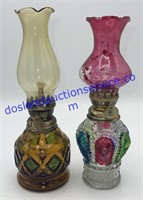 Pair of Small Glass Oil Lamps (8”)