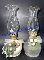 Pair of Glass Holiday Oil Lamps (8”)