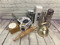LOT New Pans,Thermos, Teapot, Rolling pin