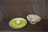 Green and Silver Accent Tray, Glass Bowl