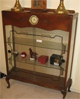 Walnut Curio Cabinet W/ Built In Clock **