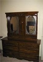 Pine 6 Drawer Dresser-Hutch Style Double Mirror