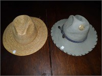 1 Grey Felt & 1 Straw Cowboy Hat 7 1/4