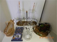 DECANTER, CANDLESTICKS, MISC. ,ALL ITEMS SOLD AS