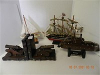 SHIPS, WOODEN BOOKENDS ,ALL ITEMS SOLD AS IS, NOT