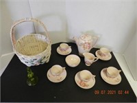 WEDGEWOOD TEA SET, HAND PAINTED BASKET - BELL