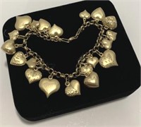 14 Karat Yellow Gold Heart Dangle Bracelet