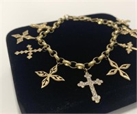 Diamond and Gold Dangle Cross Bracelet