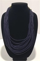 Blue Seed Bead Multi Strand Costume Necklace