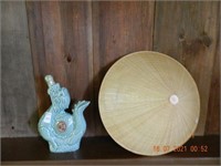 ORIENTAL DECANTER, CONTENTS, RICE HAT ,ALL ITEMS
