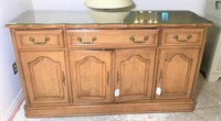 Vintage Wood Buffet with Glass Top