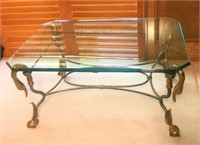 Glass Coffee Table with Brass Duck Accents