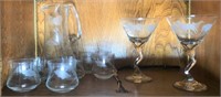 Etched Glass Pitcher and Glasses