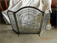 LEADED GLASS FIREPLACE SCREEN APPROX 34"H ,ALL