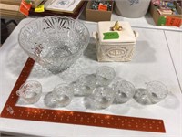 Glass punch bowl & ceramic container