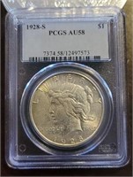1928-S Peace Dollar: PCGS AU58