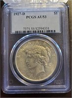1927-D Peace Dollar: PCGS AU53