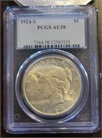 1924-S Peace Dollar: PCGS AU58