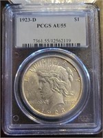 1923-D Peace Dollar: PCGS AU55