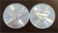 (2) One Ounce Silver Rounds: Superman