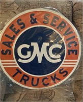 24" Gmc Trucks Sales And Service Sign Tin. (new)