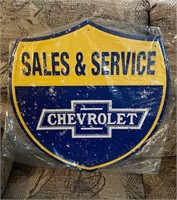24" Chevrolet Sales And Service Sign Tin. (new)