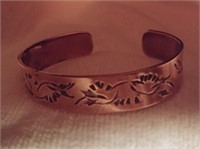 Vintage Engraved Copper Cuff.  * Small, Stylized