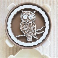 1975 Owl Coasters Set of 5, in holder