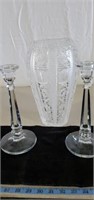 Unmarked 13"  elegant glass vase and glass candle