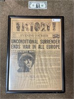 WW2 evening courier newspaper framed may 7th 1945
