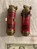 2 brass motorcycle fire extinguishers