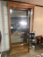 Lighted oak display case with 1 mirrored and 3
