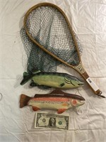 Wooden fish with Marki trout net