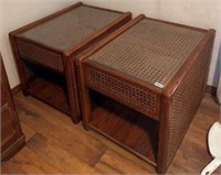 Vintage Rattan Bamboo & Glass End/Side Tables Set