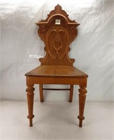 ANTIQUE HAND CARVED OAK CHAIR - 42" HIGH