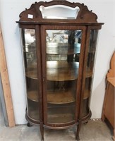 ANTIQUE BOW FRONT CHINA CABINET WITH CLAW FEET &