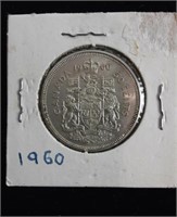 1960 SILVER CANADIAN HALF DOLLAR COIN