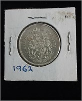 1962 SILVER CANADIAN HALF DOLLAR COIN