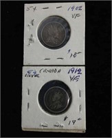 CANADIAN FIVE CENT COINS - 1902 & 1912