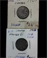 CANADIAN TEN CENT COINS - 1901 & 1910