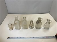 Antique 6 Piece Clear Glass Medicine Bottles