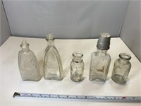 Antique 5 Piece Clear Medicine Bottles