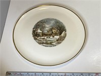 Currier & Ives Farmers House Plate 22K Gold Trim