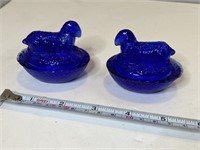 2 Small Blue Glass Candy Sheep Dishes