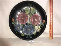 Antique Wood Dough Bowl with Painted Flowers