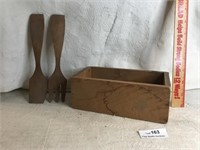 Vintage Wood Box & Utensils Set