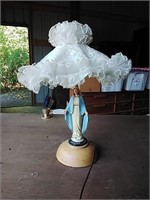 Vintage Virginia mary lamp. Ruffled shade and
