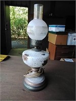 Heavy vintage milk glass and metal lamp with gold