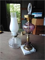 Bl of oil lamp  and  a marble base lamp with rose